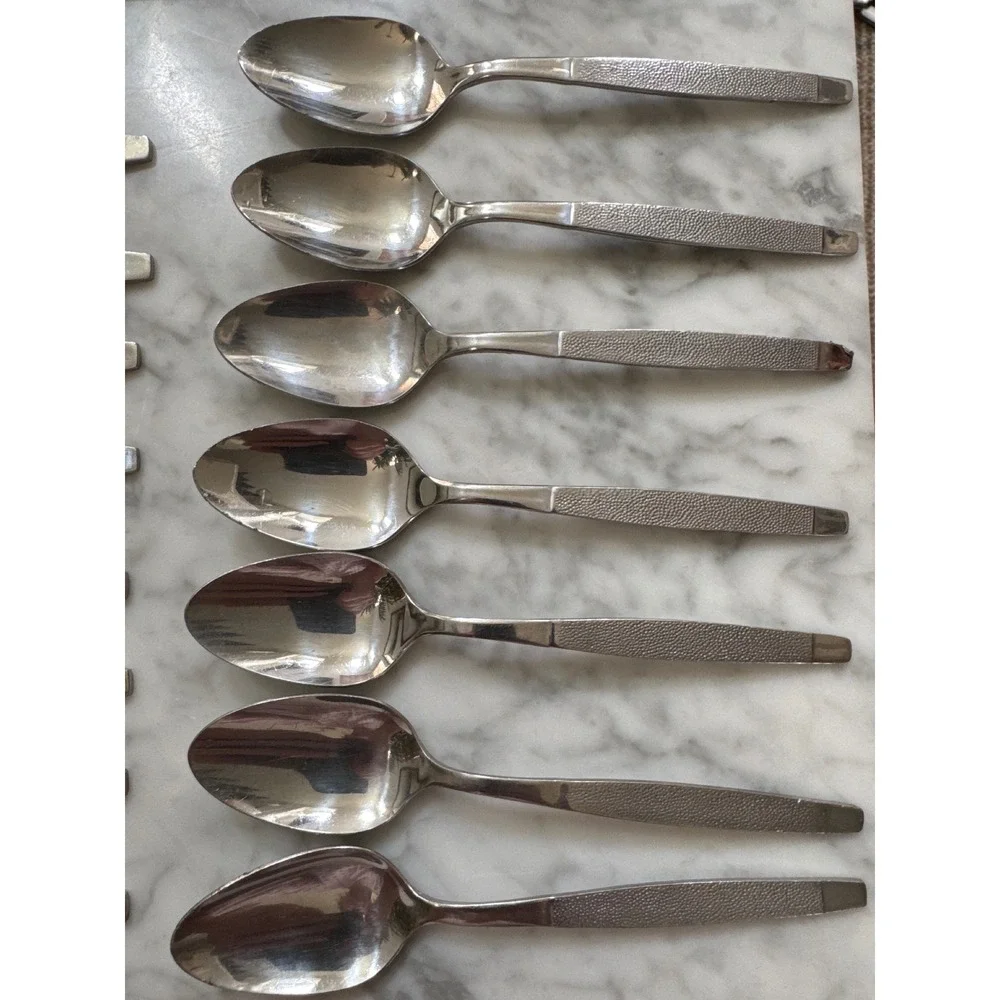 Wallace Silver Montisi Stainless Teaspoons Set of 7 Textured Glossy Taiwan